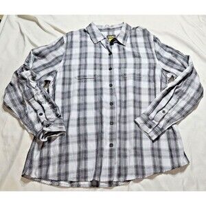 Cabela's Womens grey Plaid Button Up Long Sleeve Shirt Size XL Reg lightweight